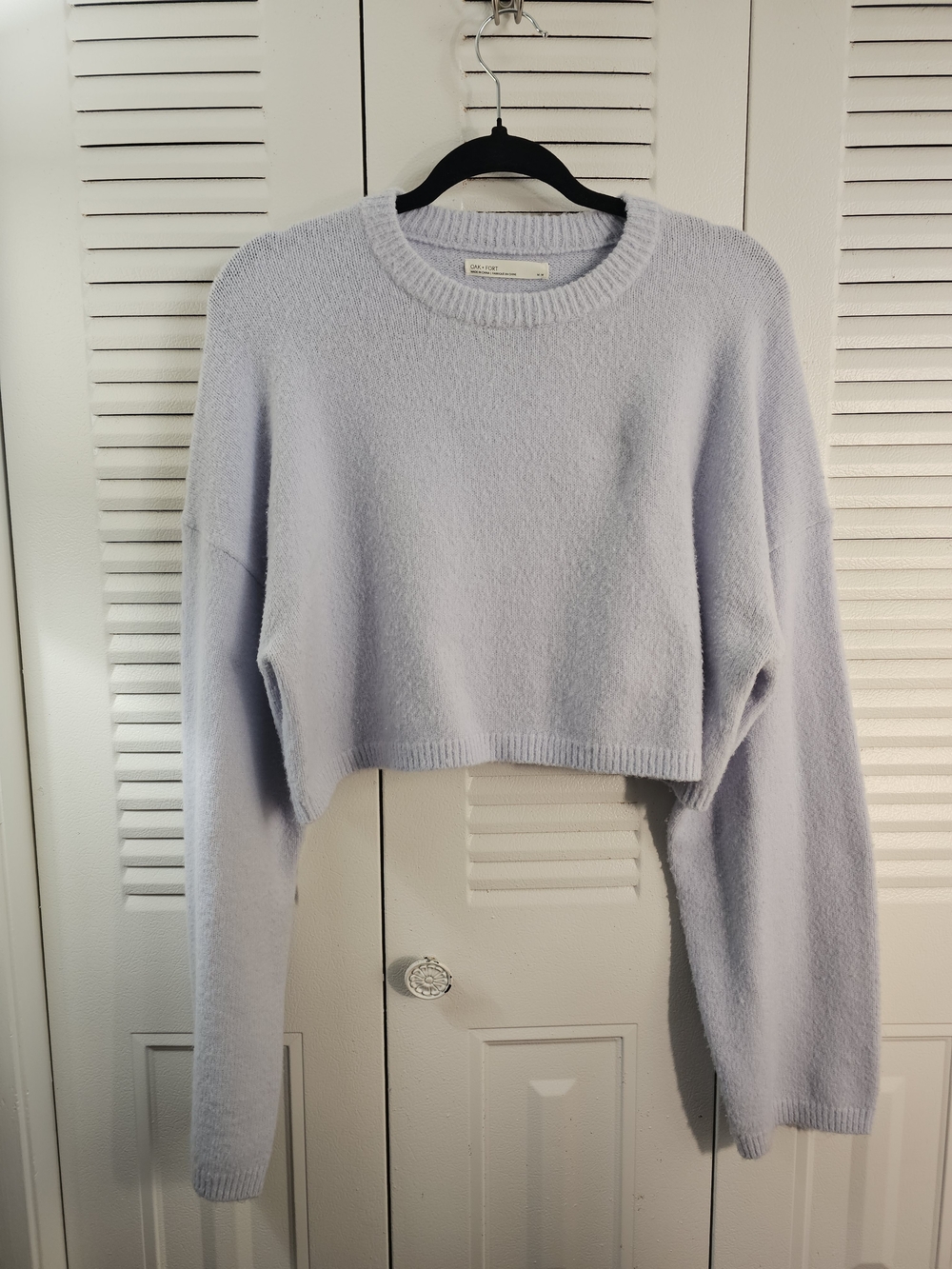 Oak + Fort Light Blue Cropped Crewneck Sweater
